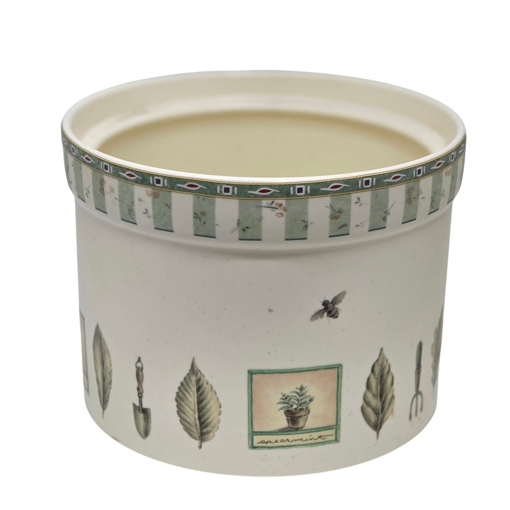 Pfaltzgraff Canister Base Cream Green Naturewood Garden‎ Herb Bee Stoneware USA